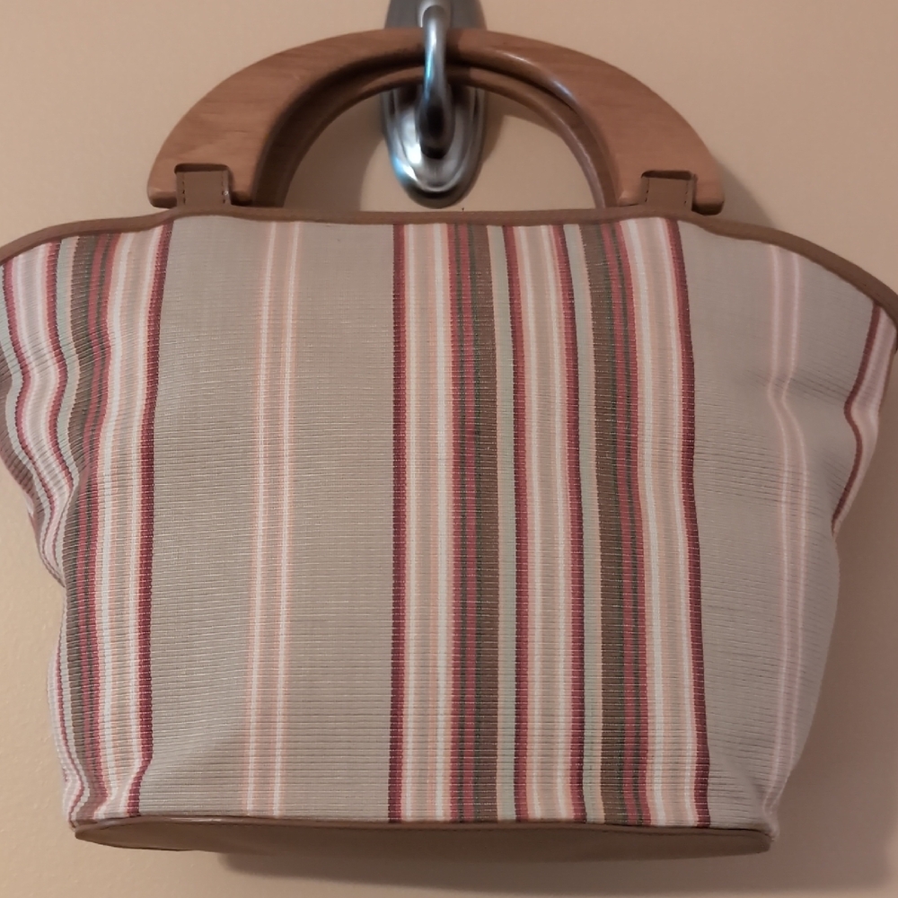 Striped Beige and Pink Women's Handbag